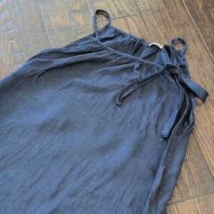 LUNGO L'ARNO I Navy Blue Italian Linen Sleeveless Sundress Mini Dress, S